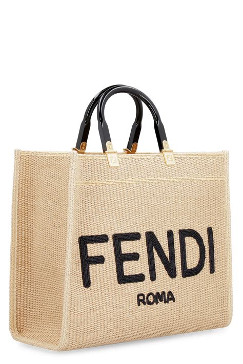 fendi sunshine tote raffia|Fendi raffia baguette bag.